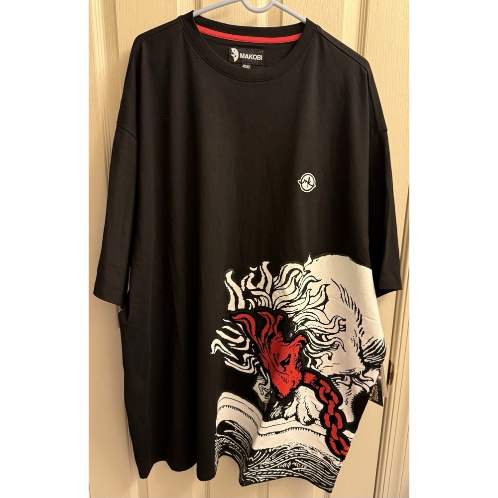 Makobi M396 Verona Lion Men's Black Graphic Print Short Sleeve T-Shirt 4XB New